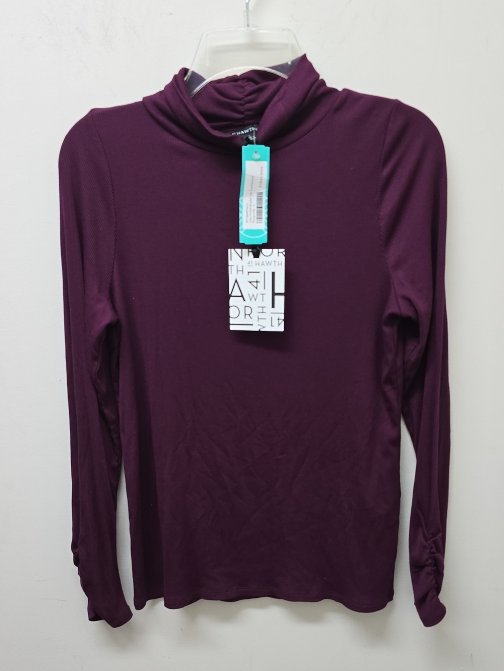 41 Hawthorn Lisa Fitted Modal Rib Turtleneck Top in Burgandy - Size L